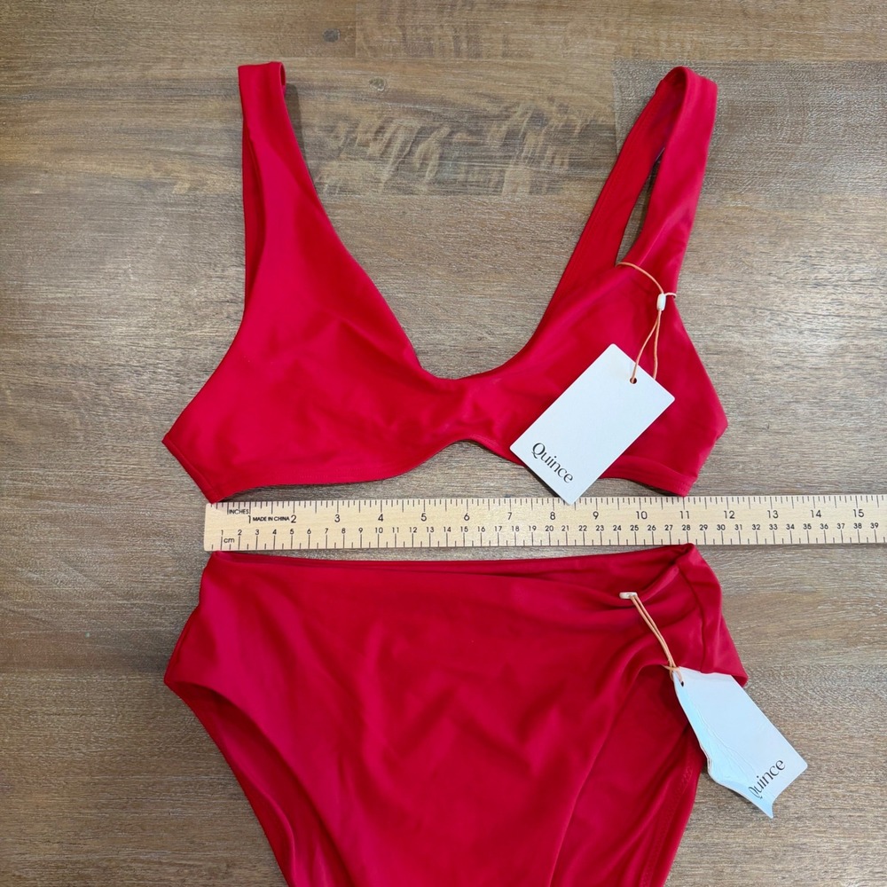 Quince Red High Waisted Bikini Set V-Neck Top High Cut Bottom Small NWT Bathing - Picture 2 of 12